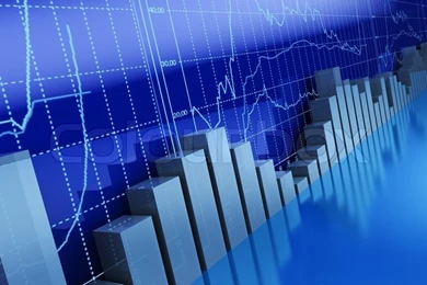 3d Illustration Of Business Graphs Background, Blue Colors