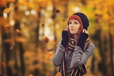 Redhead And Fall Colors Wallpapers   (
