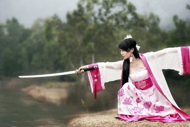 Download Wallpapers 3840x2160 Girl, Samurai, Sword, Clothing 4K ...